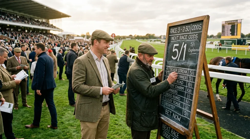 Horse racing fractional odds 5/1 explained at UK racecourse